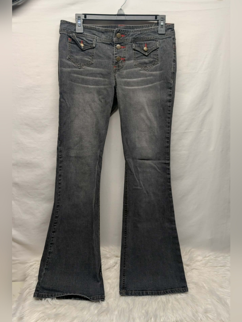 Rare Y2k 90s Mcbling 2000s Gray Flared Jeans - Classic Washed Stretch